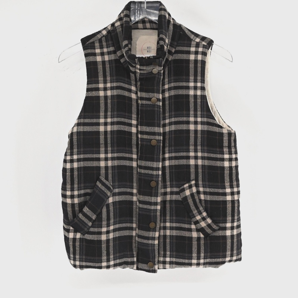 Anthropologie HEI HEI Womens Quincy‎ Vest Size S Black Plaid Flannel Gorpcore